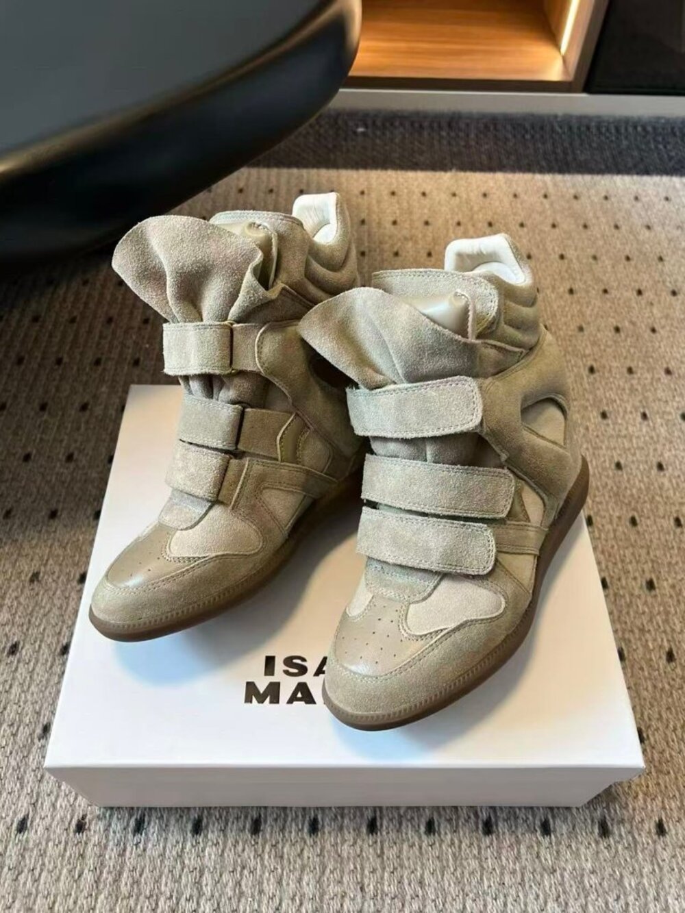 Isabel Marant Bekett Taupe Suede Hidden Wedge High Top Sneakers